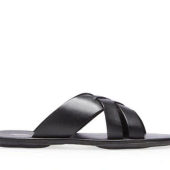NWOT NORDSTROM Porter Cross‎ Strap Slide Genuine Leather Sandal In Black (10) - Picture 2 of 13